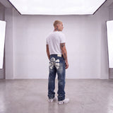 Big Printed Straight Washed Jeans W30/L32